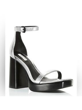 NIB Rag & Bone Matrix Silver Leather Ankle Strap Platform Heeled Sandals